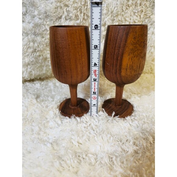 Vintage Hand-Carved Wooden Wine Goblets Set Of Two - Picture 10 of 11